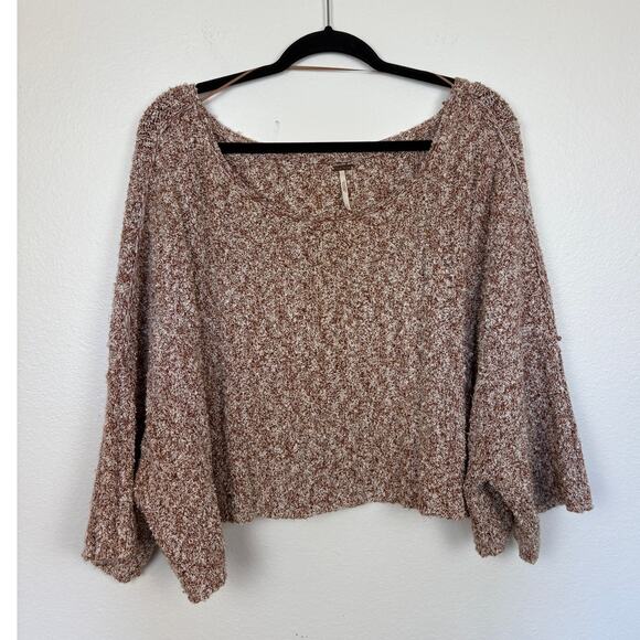 Free People Good Day Cropped Knit Oversized Wide Sleeve Speckled Sweater Small - Picture 3 of 5
